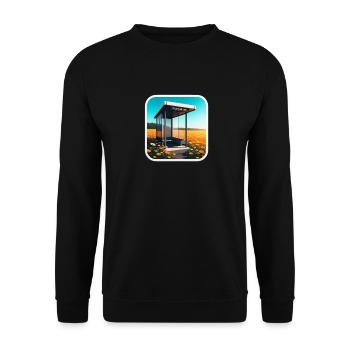 Bus stop in a field. - Unisex Pullover - Schwarz - Vorne - Alina (178cm) & Michal (187cm)