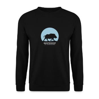 Nachtschicht bei Schweinesonne! Jäger Shirt Jaeger - Unisex Pullover - Schwarz - Vorne - Alina (178cm) & Michal (187cm)