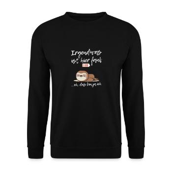 Faultier liegend Akku leer - Unisex Pullover - Schwarz - Vorne - Alina (178cm) & Michal (187cm)