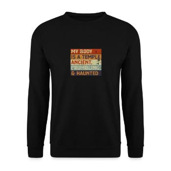 My Body Is A Temple Ancient, Crumbling & Haunted - Unisex Pullover - Schwarz - Vorne - Alina (178cm) & Michal (187cm)