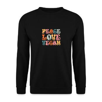 Vegan Peace Love Retro Vegetarian - Unisex Pullover - Schwarz - Vorne - Alina (178cm) & Michal (187cm)