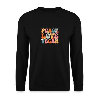 Vegan Peace Love Retro Vegetarian - Unisex Pullover - Schwarz - Vorne - Alina (178cm) & Michal (187cm)