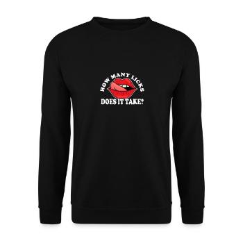 Adult Joke How Many Licks Does It Take Retro - Unisex Pullover - Schwarz - Vorne - Alina (178cm) & Michal (187cm)