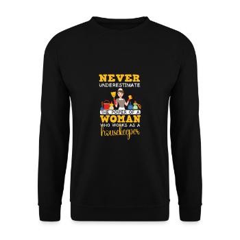 Putzfrau Spruch Reinigungskraft Putzfee - Unisex Pullover - Schwarz - Vorne - Alina (178cm) & Michal (187cm)