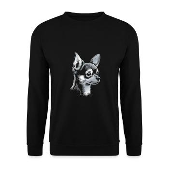 Chihuahua, poil court, tête de chien, dessin d’argent - Sweat-shirt Unisexe - noir - Devant - Alina (178cm) & Michal (187cm)