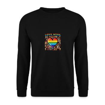 Love Wins Rainbow Heart LGBT Pride Design - Unisex Pullover - Schwarz - Vorne - Alina (178cm) & Michal (187cm)