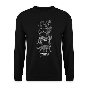 Evolution Katze Tiger Gepard Löwe Senkrecht weiß - Unisex Pullover - Schwarz - Vorne - Alina (178cm) & Michal (187cm)