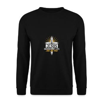 Jesus Changed My Life Ask Me How für Christen - Unisex Pullover - Schwarz - Vorne - Alina (178cm) & Michal (187cm)