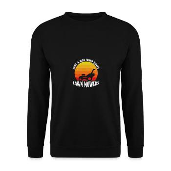 Just A Boy Who Loves Lawn Mowers Lustiges - Unisex Pullover - Schwarz - Vorne - Alina (178cm) & Michal (187cm)