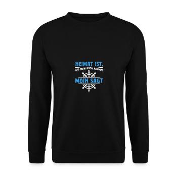 Heimat ist wo man auch Abends Moin sagt - Unisex Pullover - Schwarz - Vorne - Alina (178cm) & Michal (187cm)