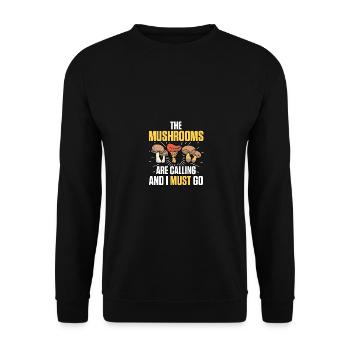 Die Pilze Rufen Und Ich Muss Auf Pilzjagd Gehen - Unisex Pullover - Schwarz - Vorne - Alina (178cm) & Michal (187cm)