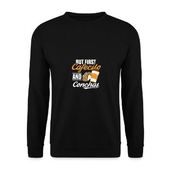 But First Cafecito And Conchas Concha - Unisex Sweatshirt - black - Front - Alina (178cm) & Michal (187cm)