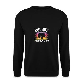 Chubby Unicorns Need Love Too Rhinozeros Rino - Unisex Pullover - Schwarz - Vorne - Alina (178cm) & Michal (187cm)