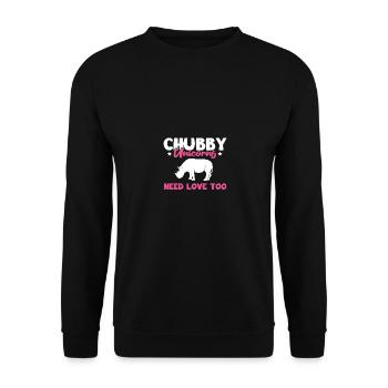 Chubby Unicorns Need Love Too Rhinozeros Rino - Unisex Pullover - Schwarz - Vorne - Alina (178cm) & Michal (187cm)