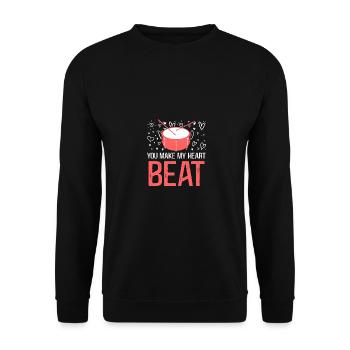 You Make My Heart Beat für Schlagzeuger Männer - Unisex Pullover - Schwarz - Vorne - Alina (178cm) & Michal (187cm)
