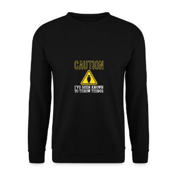Caution Known To Throw Things Töpfern Keramik - Unisex Pullover - Schwarz - Vorne - Alina (178cm) & Michal (187cm)