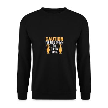Caution Known To Throw Things Töpfern Keramik - Unisex Pullover - Schwarz - Vorne - Alina (178cm) & Michal (187cm)