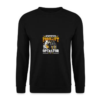 Certified Forklift Operator Gabelstaplerfahrer - Unisex Pullover - Schwarz - Vorne - Alina (178cm) & Michal (187cm)
