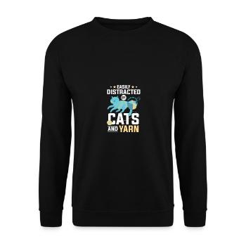 Easily Distracted By Cats And Yarn Häkeln Stricken - Unisex Sweatshirt - black - Front - Alina (178cm) & Michal (187cm)