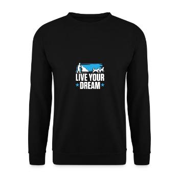 Live Your Dream Schlittenhunde - Unisex Pullover - Schwarz - Vorne - Alina (178cm) & Michal (187cm)