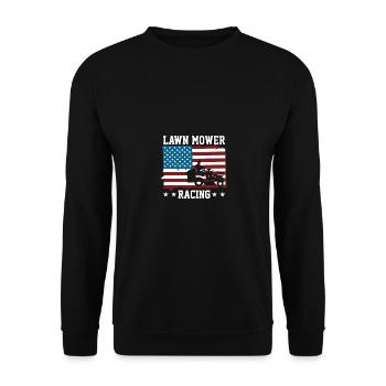 Lawn Mower Racing USA Rasenmäher Rasenmäherrennen - Unisex Sweatshirt - black - Front - Alina (178cm) & Michal (187cm)