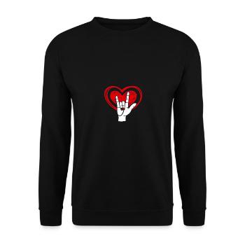 Hand Herz Amerikanische Zeichensprache ASL Liebe - Unisex Pullover - Schwarz - Vorne - Alina (178cm) & Michal (187cm)