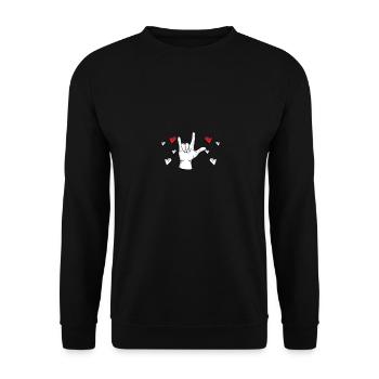Hand Herz Amerikanische Zeichensprache ASL Liebe - Unisex Pullover - Schwarz - Vorne - Alina (178cm) & Michal (187cm)