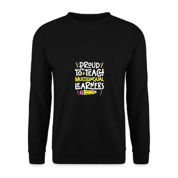 Proud To Teach Multilingual Learners Für Lehrer - Unisex Pullover - Schwarz - Vorne - Alina (178cm) & Michal (187cm)