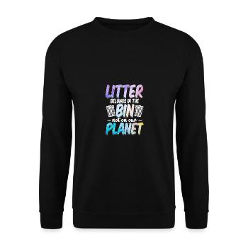 Litter Belongs In The Bin Umweltschutz Recycling - Unisex Pullover - Schwarz - Vorne - Alina (178cm) & Michal (187cm)