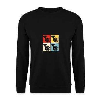 Retro Waldhorn Für Musikanten Spielmannszug - Unisex Pullover - Schwarz - Vorne - Alina (178cm) & Michal (187cm)