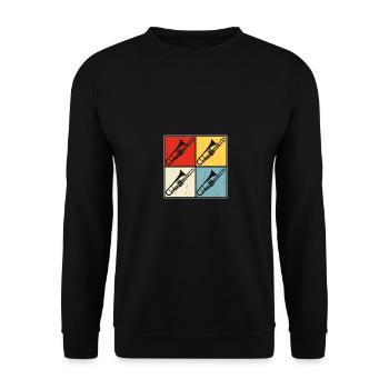 Retro Posaune Für Posaunisten - Unisex Pullover - Schwarz - Vorne - Alina (178cm) & Michal (187cm)