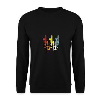 Retro Posaune Für Posaunisten - Unisex Pullover - Schwarz - Vorne - Alina (178cm) & Michal (187cm)