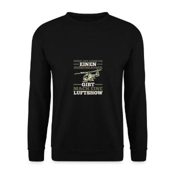 Pilot Helikopter Hubschrauber - Unisex Pullover - Schwarz - Vorne - Alina (178cm) & Michal (187cm)