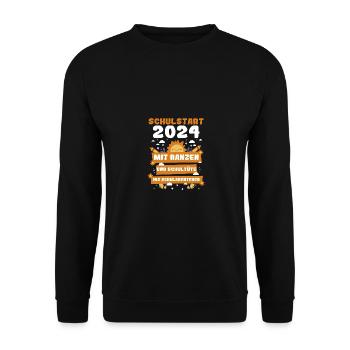 Erste Klasse Grundschule 2024 Geschenk - Unisex Pullover - Schwarz - Vorne - Alina (178cm) & Michal (187cm)