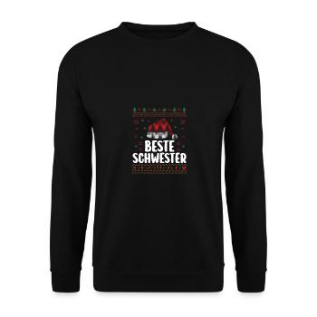 Weihnachten Weihnachtsmann Beste Schwester - Unisex Pullover - Schwarz - Vorne - Alina (178cm) & Michal (187cm)