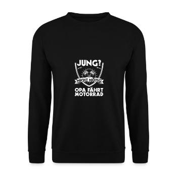 Opa Motorrad Großvater Motorradfahrer - Unisex Pullover - Schwarz - Vorne - Alina (178cm) & Michal (187cm)