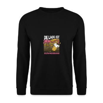 Die Lage Ist Besäufniserregend Bier Flamingo - Unisex Pullover - Schwarz - Vorne - Alina (178cm) & Michal (187cm)