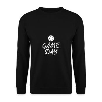 Drôle de Floorball Floorball T Shirt Cadeau - Sweat-shirt Unisexe - noir - Devant - Alina (178cm) & Michal (187cm)