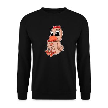 Huhn Familie - Huhn mit Baby - Unisex Pullover - Schwarz - Vorne - Alina (178cm) & Michal (187cm)