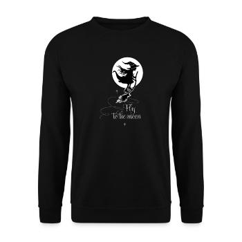 Hexe fliegt vor Vollmond - Magisches Halloween - Unisex Pullover - Schwarz - Vorne - Alina (178cm) & Michal (187cm)