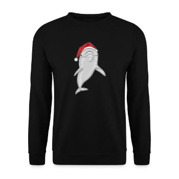 Dolphin Christmas Santa Hat - Unisex Sweatshirt - black - Front - Alina (178cm) & Michal (187cm)
