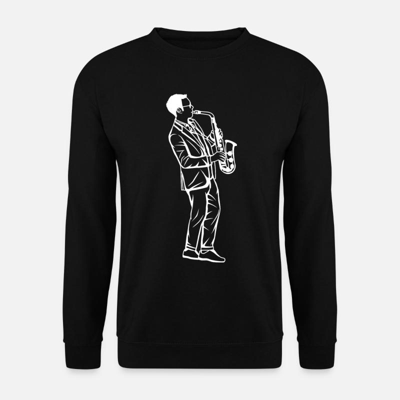 Saxophon Junge Zeichnung - Unisex Pullover - Schwarz