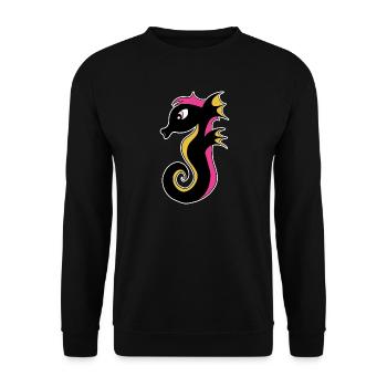 Blühendes Neon-Seepferdchen - Unisex Pullover - Schwarz - Vorne - Alina (178cm) & Michal (187cm)