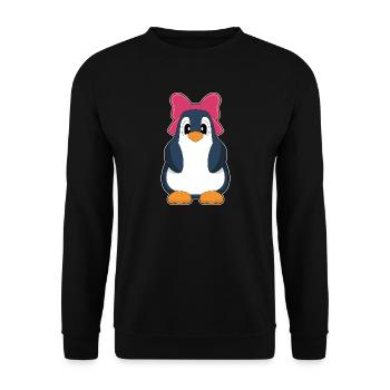 Pinguin Haarschleife - Unisex Pullover - Schwarz - Vorne - Alina (178cm) & Michal (187cm)