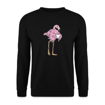 Flamingo Kaffee Tasse - Unisex Pullover - Schwarz - Vorne - Alina (178cm) & Michal (187cm)