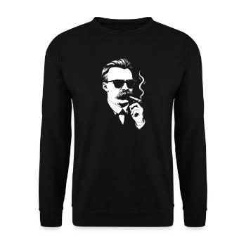 Retro Noir Friedrich Nietzsche Smoking a cigar - Unisex Sweatshirt - black - Front - Alina (178cm) & Michal (187cm)