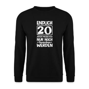 Lustiges Geschenk Zum 20. Geburtstag - Unisex Pullover - Schwarz - Vorne - Alina (178cm) & Michal (187cm)