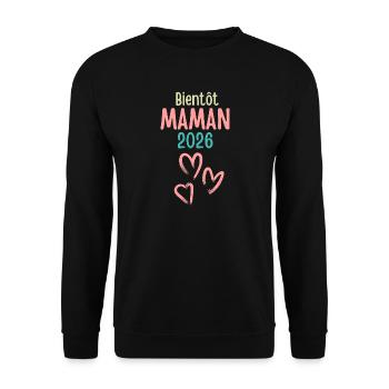 Bald Mutter sein 2026 Pastel Hearts - Unisex Pullover - Schwarz - Vorne - Alina (178cm) & Michal (187cm)