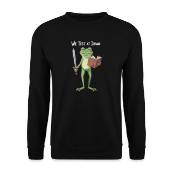 Grenouille de la Quête de l’Aube avec Livre - Sweat-shirt Unisexe - noir - Devant - Alina (178cm) & Michal (187cm)
