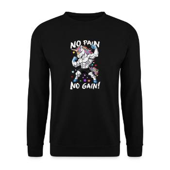 Powerful Unicorn No Pain No Gain Fitness - Unisex Sweatshirt - black - Front - Alina (178cm) & Michal (187cm)